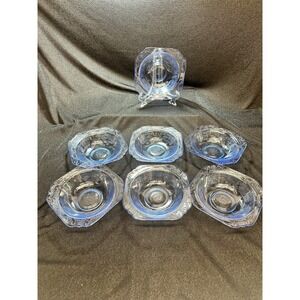 Set Of 7  Vintage Glass Federal Blue Cereal Salad Bowls Madrid Recollection‎